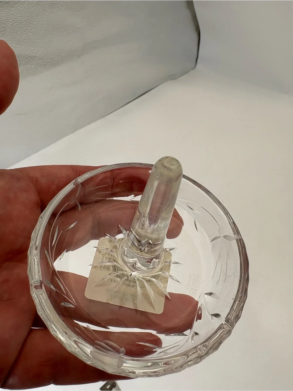 Hungarian Etched Crystal Clear Round Ring Holder Dish